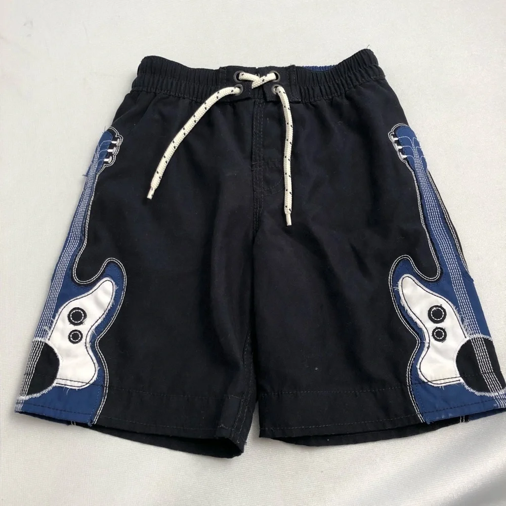 Gap black blue white guitar graphic mesh lined drawstring swim trunks